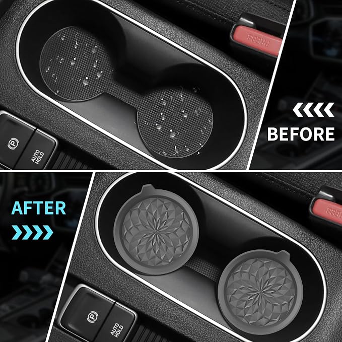 ME.FAN Car Cup Coasters [4 Pack] Silicone Cars Coasters - Universal Non-Slip Recessed Interior Accessories - Cup Holder Inserts Deep Grey