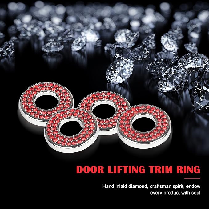 4 Pack Bling Car Inner Door Lock Covers, Rhinestones Pull Rod Bolt Decoration Stickers, Auto Universal Sparkly Door Bolt Cap, Compatible with Mercedes-Benz A/B/C/D/E Class (Red)
