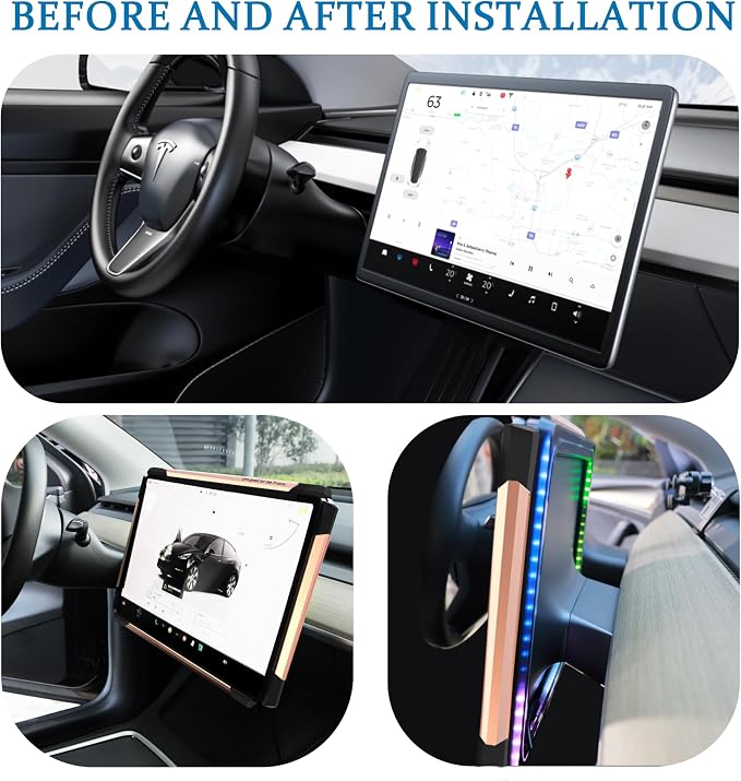 Screen Ambient Light for Tesla Model 3/Y, Rose Gold | 2017-2023 Model 3, 2020-2024 Model Y, Interior Lighting, Screen Metal Protector Case