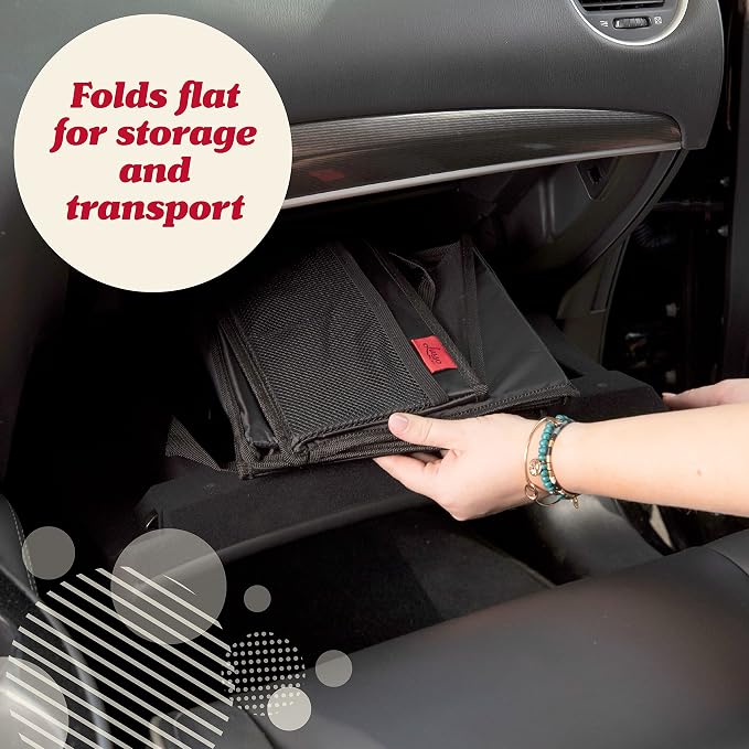 Lusso Gear Car Seat Organizer - Built-In Car Cup Holders & Mesh Pockets - Foldable Back Seat Organizer with Handles - Kids Road Trip Essentials - 9 Compartments, Black Oxford