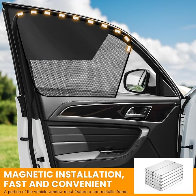 2 PCS Car Window Shades, Magnetic Half Blackout Auto Front Side Window Covers UV Protection, Breathable Double Layer Sun Shield Blocker for Driver Passenger, Car Accessories (Horizontal)