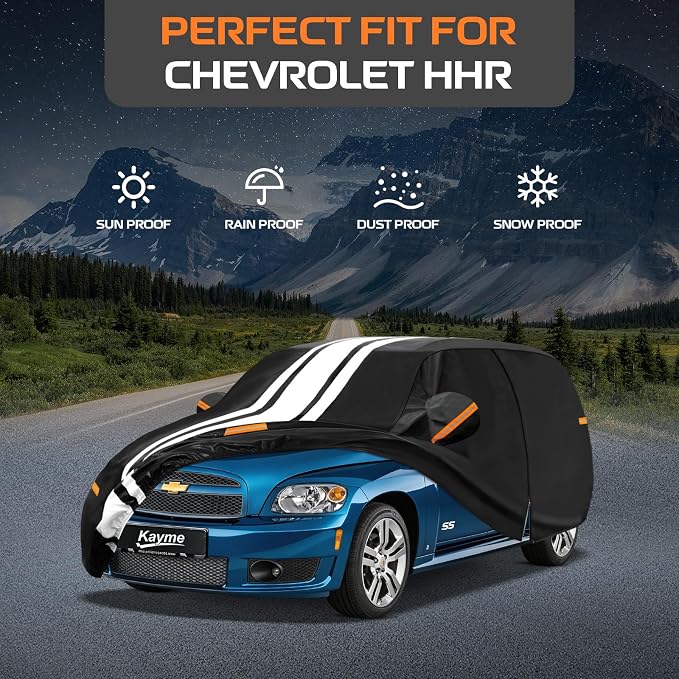 Kayme Chevrolet HHR Car Cover Waterproof All Weather for Automobiles, Custom Fit for Chevy HHR (2005-2012), Gift with Tape/Towel, Outdoor Full Exterior Cover Rain Snow Sun UV Protection.