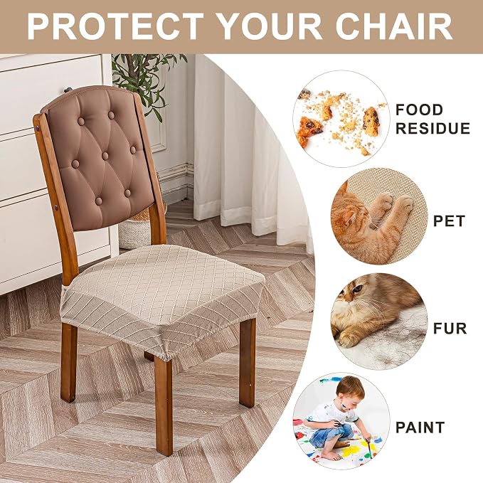 Genina Waterproof Seat Covers for Dining Room Chairs Covers Dining Chair Slipcovers Protector, No Rear Covers (Khaki, 4 Pcs)