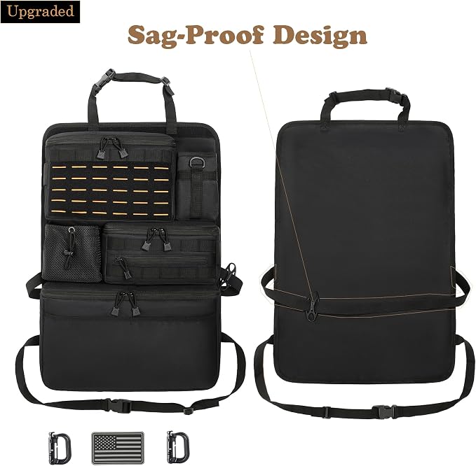 Upgraded One-Piece Universal Car Seat Back Organizer with Multiple Pockets | Tactical Car Backseat Organizer, for Cars SUV Trucks Jeeps Pickups