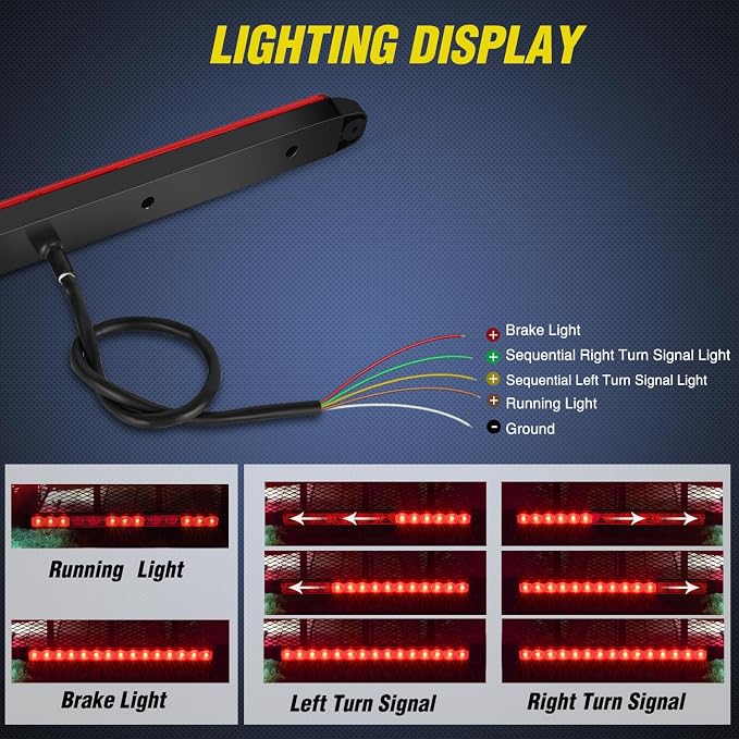 Nilight Trailer Light 16Inch 12 LED Red Running Brake Sequential Turn Signals Lights Waterproof Rear Maker ID Bar for 12V Boat Truck RV | Waterproof Rear Maker ID Bar For 12V Boat Truck RV, High Visibility Identification Strip