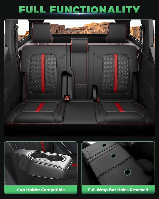 Custom Fit Leather Seat Covers for 2021-2026 Ford Bronco 4 Door | OEM fit, premium waterproof leather, full coverage, anti-slip, storage pockets, long-term durability, airbag compatible