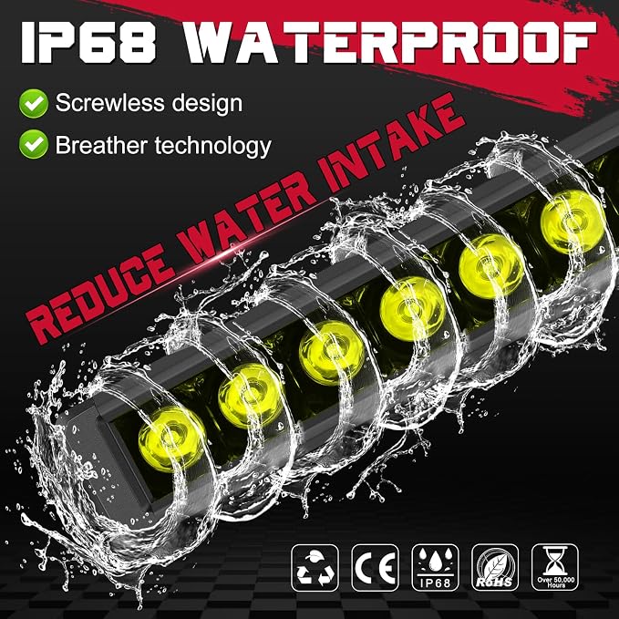OFFROADTOWN 18 Inch 160W Amber LED Light Bar Single Row Off Road Driving Lights Spot Bumper Grille Bars Slim Yellow LED Work Light with Wiring Harness for Truck Pickup UTV SUV Toyota RZR