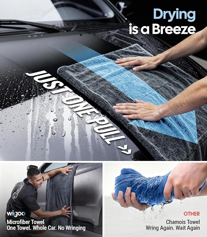 Wigoo Microfiber Car Drying Towel for Detailing, Cars, SUV, Truck (Green) | 1300 GSM, 36" x 24", Ultra-Absorbent, Streak-Free, Dual-Sided Edgeless Cleaning Towels with Twisted Loop