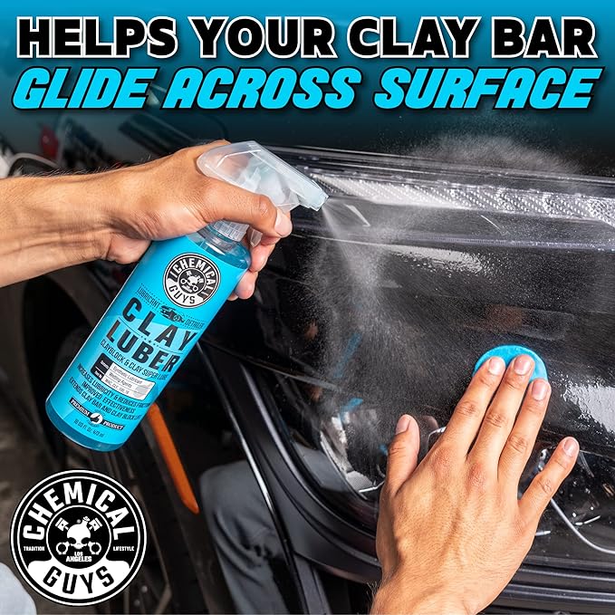 Chemical Guys, Clay Block V2 & Clay Super Lube Kit for Paint Prep, 16 oz | Rubber clay block and lubricant glide over paint and glass to lift bonded grime, reusable and easy to clean