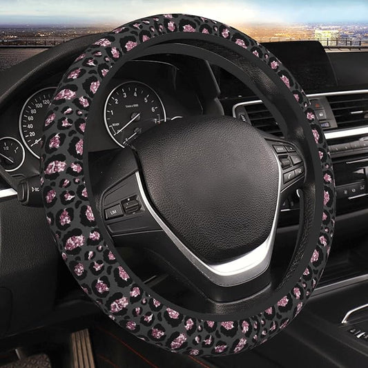 Steering Wheel Cover Universal Fit Car Interior Accessories for Women Men 15 Inch Breathable Anti Slip Odorless Neoprene Steering Wheel Cover for Car Decor Protector - Black Pink Leopard 005