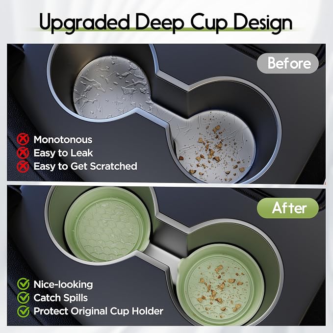 Amooca Car Cup Coaster Universal Automotive Waterproof Non-Slip Cup Holders Sift-Proof Spill Holder Car Interior Accessories 2 Pack Tea Green