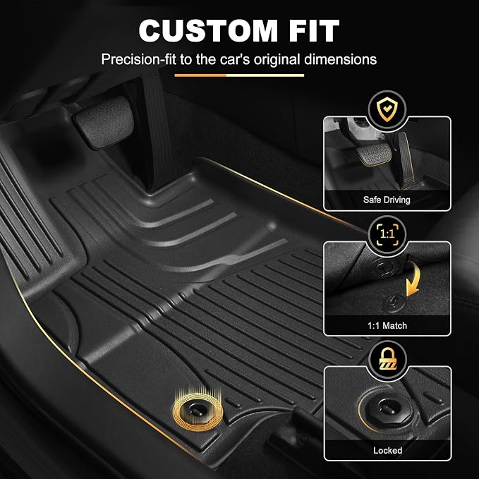 Floor Mats & Cargo Liner for Mercedes-Benz C-Class Sedan 2022-2026 | All Weather Custom Fit Floor Liners & Trunk Mat for C300 C43 AMG C63 AMG, Black
