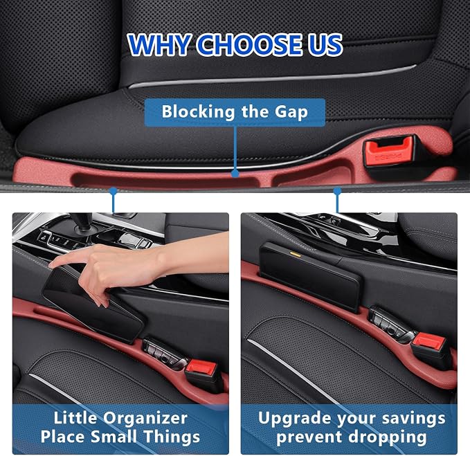 Car Seat Gap Filler Organizer 2Pcs,Car Accessories with Safety Hammer,2 in 1 No Drop Seat Guard with Storage Slot for Phone,Keys,Universal Interior Gap Filler for Cars SUV Truck,Red