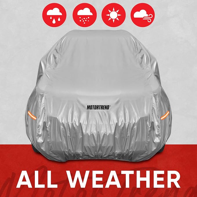 Motor Trend Safeguard Heavy Duty Car Cover for Vans & SUVs - Car Tarp Waterproof All Weather SUV, Sun Protection, UV Rain Snow Winter, Outdoor Reflective - Up to 210" Length