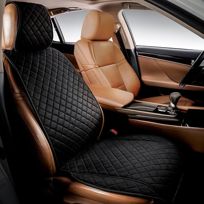 IVICY Faux Suede Front Car Seat Cover – Non-Slip Bucket Seat Protector for Most Cars, SUVs, Vans & Trucks – 1 Seat Cover, Machine Washable, Side-Airbag Friendly, Black