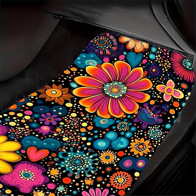 Universal Fit Car Floor Mats Set of 4Pcs, Colorful Petal Prints All-Weather Front Rear Car Carpet Mats, Non-Slip Car Floor Mat Car Accessories for Automotive Trucks SUV Sedans Vans