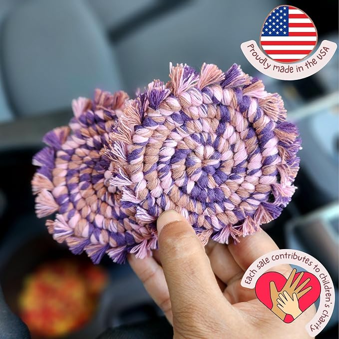 Cotton Car Coasters 2pc Car Cup Coasters Cute car Accessories for Women car Coaster for Cup Holders (Very Berry)
