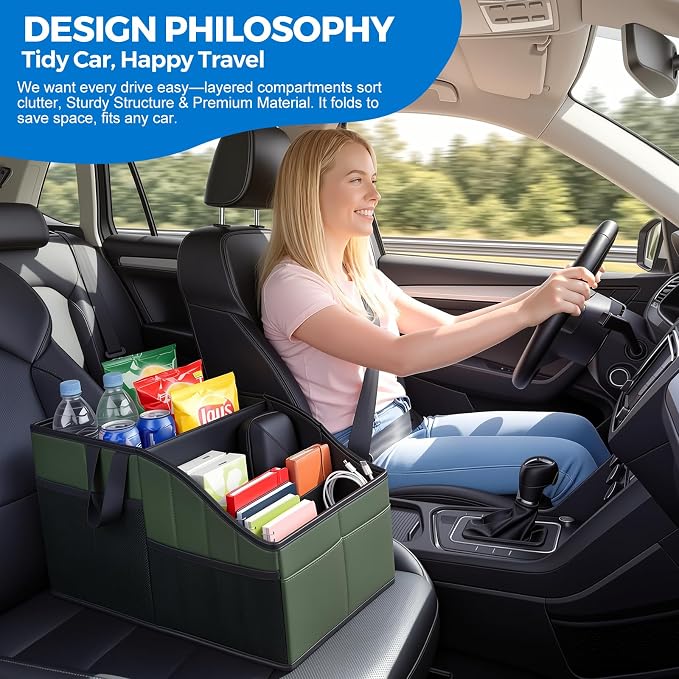 WHHMK Car Storage, Sturdy Leather Car Backseat Organizers, Support Up to 33 LB Weight Automotive Front Seat Organizer, Floor Organizer and Storage Used for SUV Truck Toys Snack Water Bottles Holder