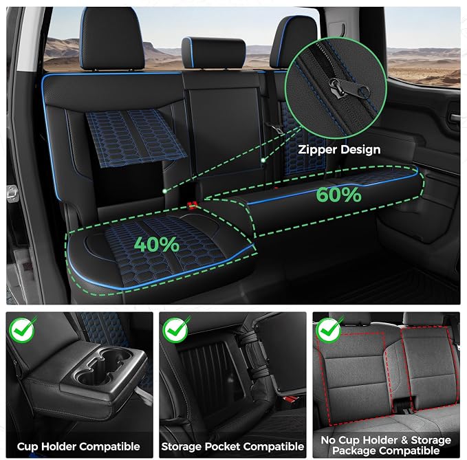 Custom Seat Covers for 2019-2026 Silverado/Sierra 1500 Crew Cab | Fits 2500/3500HD 2020-2026, Jump Seat Cover(armrest storage only), Faux leather, Waterproof, Scratch-resistant, Easy-clean