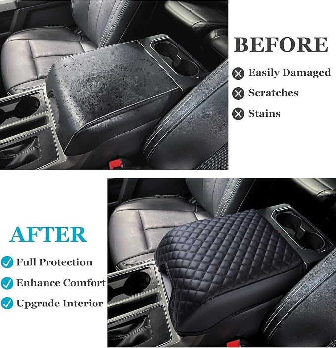 Center Console Cover for Ford F150 2015-2020, Armrest Cover for F250 F350 F450 2017-2022, Expedition 2018-2024, PU Leather Car Truck Interior Accessories Middle Console Cover, Bucket Seat