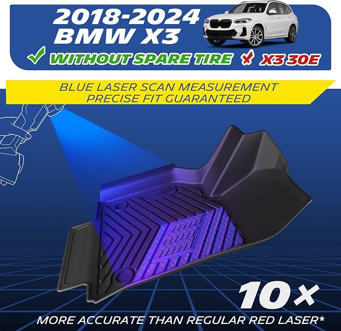 Michelin Vehicle Mats, All-Weather TPE Custom Fit Liner for 2018-2024 BMW X3 Without Spare Tire (4 Piece), Not Fit X3 30e, Premier