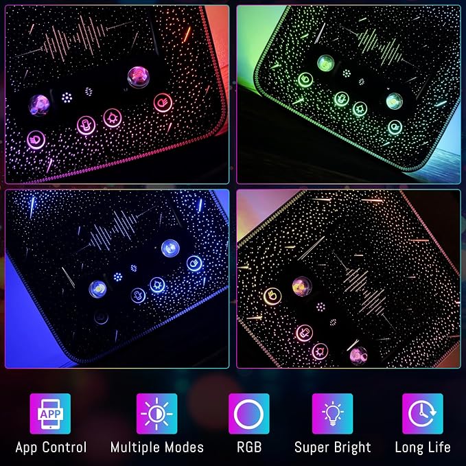 Universal Car Roof Dome Lights Replacement,Adjustable LED Ceiling Lamps Assembly w/Touch Screen,Car RV Interior Lighting w/Door Trigger Switch,Over-Head Roof Ambient Light,RGB (Meteor Style)