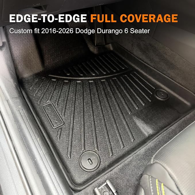 KUST Floor Mats for 2016-2026 Dodge Durango Accessories (6 Seats) | Front Rear 3 Rows Floor Liners, All Weather Protection, TPE Rubber, Raised Edge