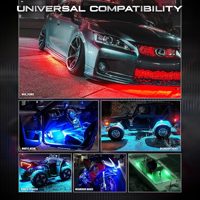 OPT7 Aura Flexible Car Underglow Lights with APP & Remote Control | 4PCS RGB LED Strips, Multicolor Music Modes, 12V Neon Accent Underbody Lighting, Universal Fit for Car Truck SUV, JDM Gifts