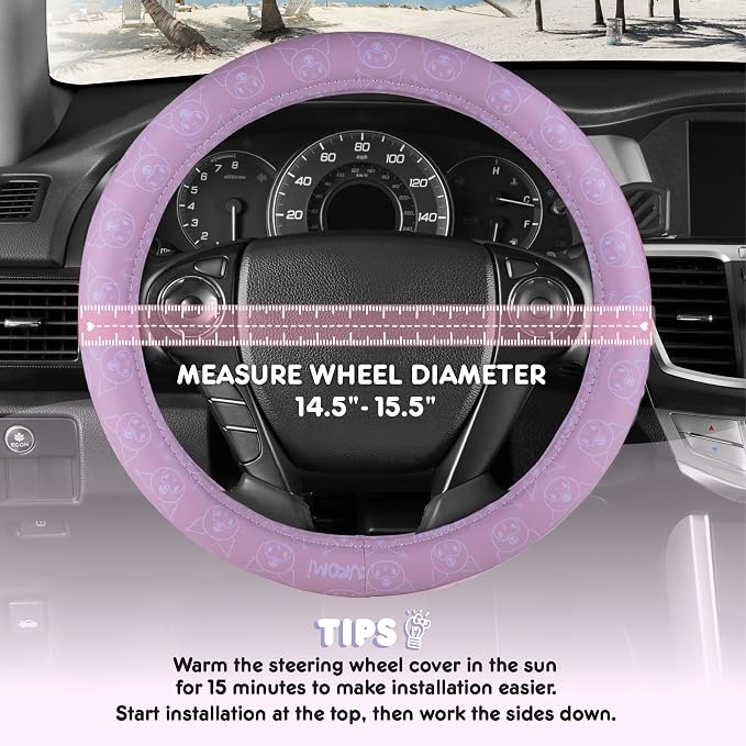 Sanrio Kuromi Steering Wheel Cover for Car, SUV, Truck - Soft Lavender | Universal Fit Cute Car Accessories & Gift for Women, Official Licensed, Steering Wheel Protector Fits 14.5"-15" Wheels