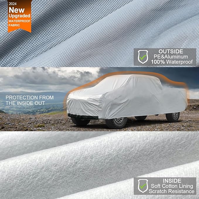 Kayme Truck Cover Waterproof All Weather - See Vehicle Size Chart - Heavy Duty Outdoor Pickup Cover Sun Uv Rain Protection, Universal Fit Most Extended Cab Short Bed. Length Up to 228 inch.