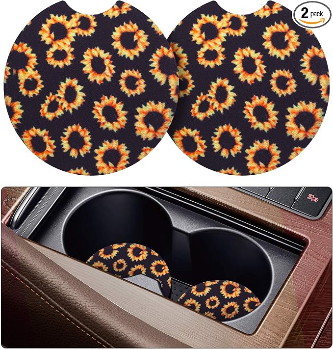 tifanso 2PCS Sunflower Non-Slip Car Cup Holder Coasters for Women | Universal Fit for Standard Cup Holders, Easy to Clean & Remove, Adorable Floral Decor, Ideal Gift for Girls & Car Lovers