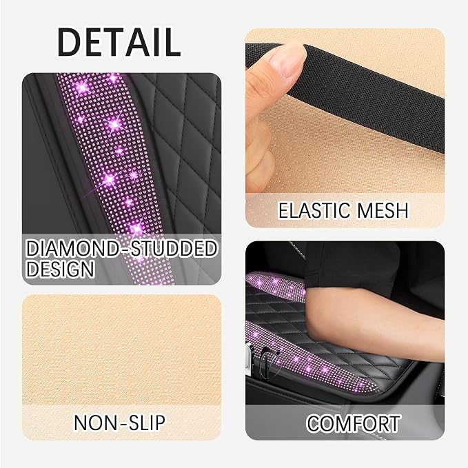 IHOTDER Bling Rhinestones Center Console Covers for Cars,Upgraded Arm Rest Cover for Car with Side Storage Pocket for Car Seat Organizer,Middle Console Cover Stylish Car Decoration (Bling Purple)
