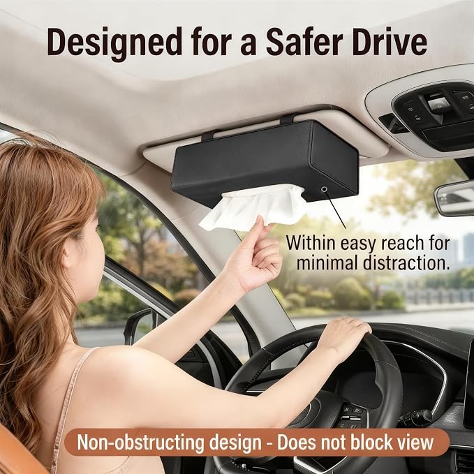 Car Visor Tissue Holder - Universal Hanging Auto Napkin Dispenser with Metal Clip, Multi-Position Tissue Box for Door or Seat Back,Premium Car Interior Accessories for Safe Driving(Black)