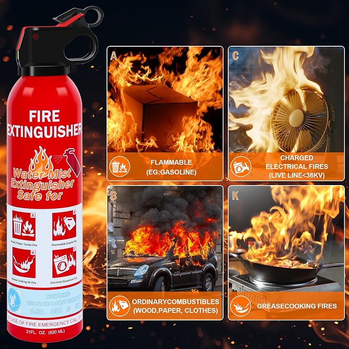 2-Pack Home Fire Extinguisher with Wall Mount, Portable A B C K Class Household Fire Extinguisher for Kitchen, House, Boat & Car, Non-Toxic, Anti-Re-Ignition & Easy Clean