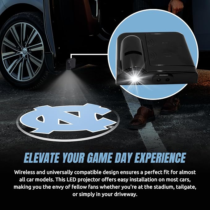 Sporticulture American Football UNC Tar Heels Car Door Lights Logo Shadow Display - Officially Licensed NCAA Car Accessories - Show Your Team Pride - Battery Powered, Universal Fit