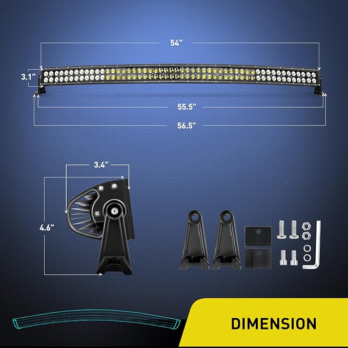 Nilight ZH119 54Inch 54 Inch 312W Curved Spot Flood Combo Bar LED Off Road Driving Light and 1PC 14AWG 12V 5Pin Rocker Switch Wiring Harness Kit-1 Lead, 2 Years Warranty