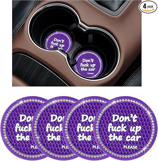 Ziciner 4 Pack Bling Car Cup Holder Coaster, 2.75 Inch Anti-Slip Auto Insert Cup Coaster, Crystal Car Drink Cup Mat Perfect for Women Girls, Universal Interior Decor Accessories (Dark Purple)