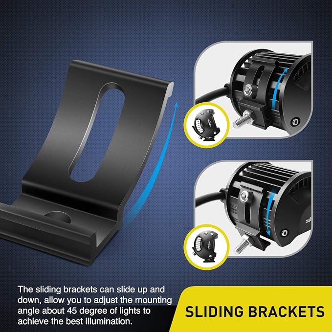 Nilight 2PCS Base Mounting Brackets Universal Slide Bracket Kits for LED Light Bar, Model: 90035B