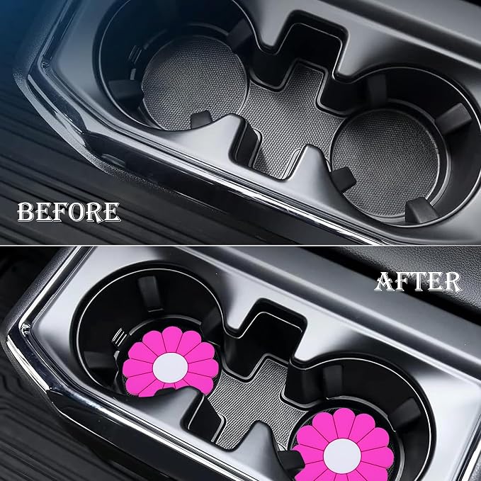 4-Pack Car Cup Holder Coaster Inserts, Daisy Shape, 2.75 Inch Non-Slip Silicone Cup Holder Insert, Universal Non-Slip Cup Holders, Car Accessories Interior for Women and Man (Rose Red)