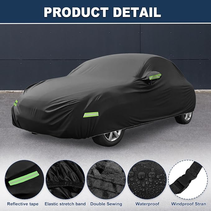 ACROPIX Car Cover Waterproof All Weather Full Exterior Cover Rain Hail Sun Protector Car Cover Black Fit for Volkswagen Beetle Bug-Sedan 2DR 1960-1980 with Door Zipper - Pack of 1