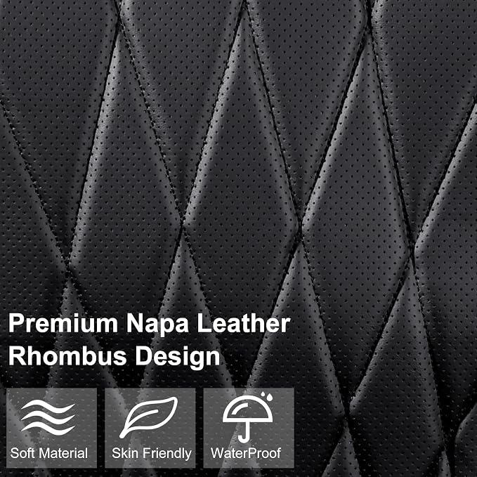 CAR PASS Luxury Napa Leather Front Car Seat Covers, Sideless Car Seat Protectors with Storage Pocket, Non-Slip Automotive Seat Cover for Cars Trucks SUV, Airbag Compatible, 2 Pack (Black)