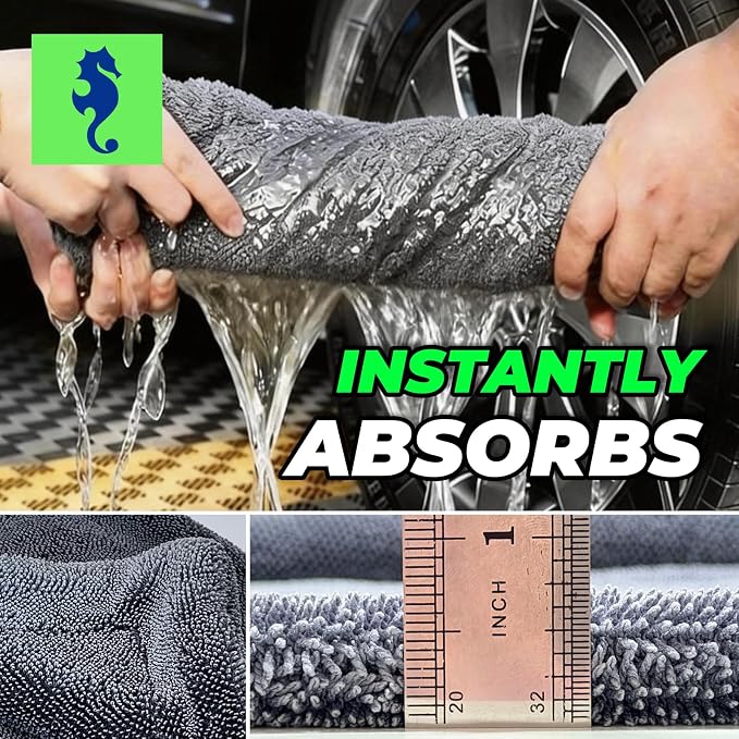 SHSCLY 1-Pack Double-Sided Microfiber Towels for Cars Gray 26.8 x 32.3 in | One Towel. Faster Drying. Less Effort. Oversized, paint-safe dual-sided towel for streak-free drying with fewer passes