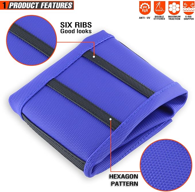 Motorcycle Universal Seat Cover Non-Slip Rubber Striped Gripper Soft Sewing for CRF WR WRF RMZ YZF SXF EXC EXC XC SX CR KLX Dirt Pit Bike Motocross Off Road (Blue)
