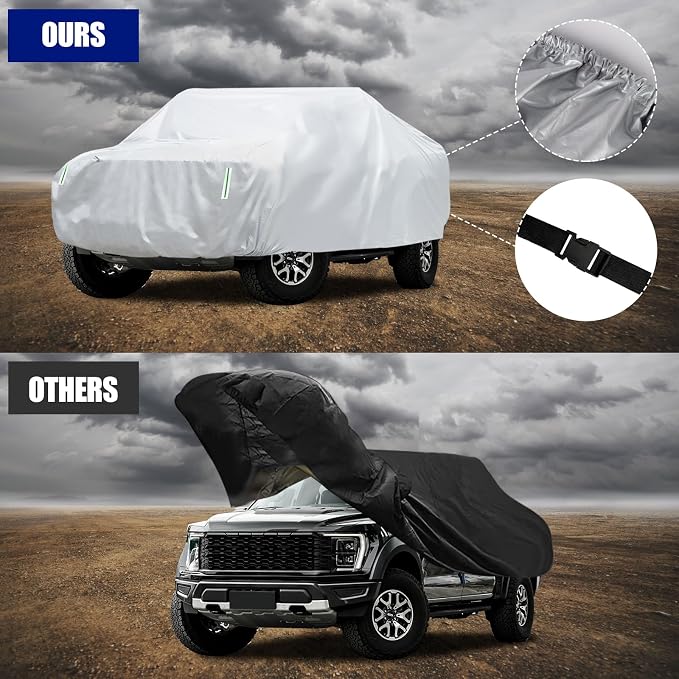 Truck Cover Waterproof All Weather, Migaven Truck Cover Custom Fit for Ford F150 Raptor Chevrolet Silverado 1500, Windproof Covers with Door Zipper, Silver (Not Include Mirror Pocket)