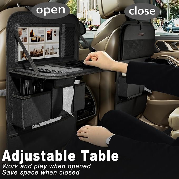 XDV Car Seat Organizers,Multi-functional Back Seat Protectors, Storage Pouches, and Tray Holders (for Cars, Kids, Seat Back and Rear Seats) (Plain Black, 2 Pcs)