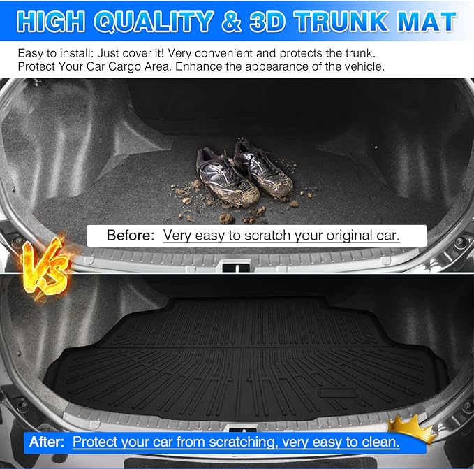 Corolla Cargo mat - Trunk Mat for Toyota Corolla 2014-2019 | All Weather Trunk Mat for Corolla Accessories, Heavy Duty Rubber Mats, Car Accessories
