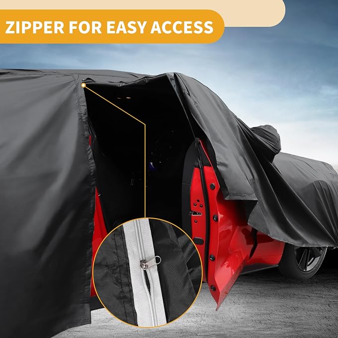 Waterproof All-Weather Universal Car Cover with Right Side Zipper, 190T Polyeste Black Blue Fits for Hatchback Up to 163" Length