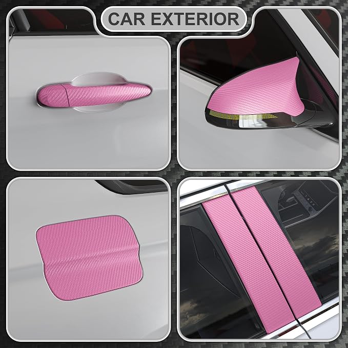 Lypumso 3D Pink Carbon Fiber Vinyl Wrap, Car Wrap Film Roll with Air-Release Technology for DIY Use, Car Auto Decal Exterior and Interior Wrapping Film, Vehicle Self Adhesive Sticker 1ft x 10ft