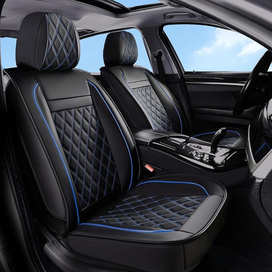 Huidasource Front Car Seat Covers, Leather Car Seat Cushion, Automotive Car Seat Cover Protector Universal Fit Front Seat, Airbag Compatible, for Most Cars,Vans,Trucks, SUVs (Front Pair/Black&Blue)
