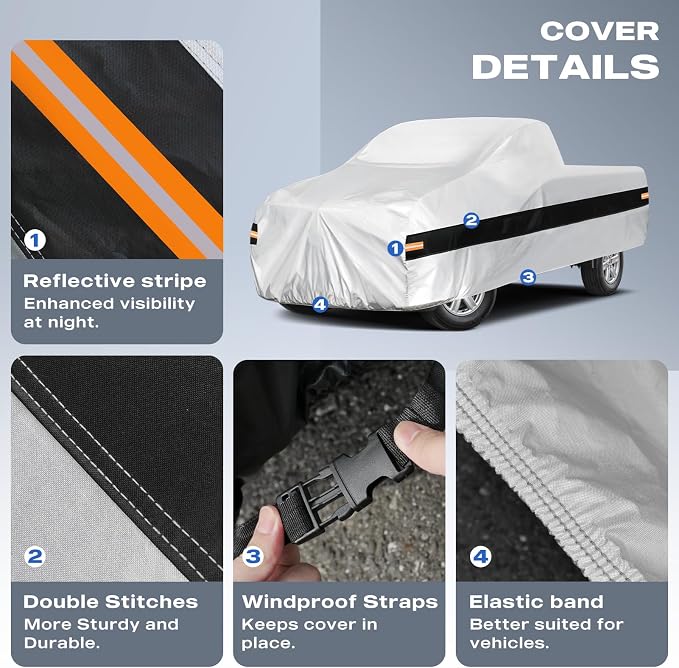 10 Layers Truck Cover Waterproof All Weather Custom Fit Chevrolet Colorado(2003-2026) Extended/Crew Cab Short Bed, Outdoor Full Exterior Pickup Car Cover Sun Rain Snow Ice Protection. Sliver